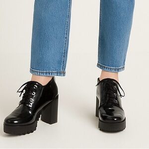 Soda Black Patent Lace-Up Heels
